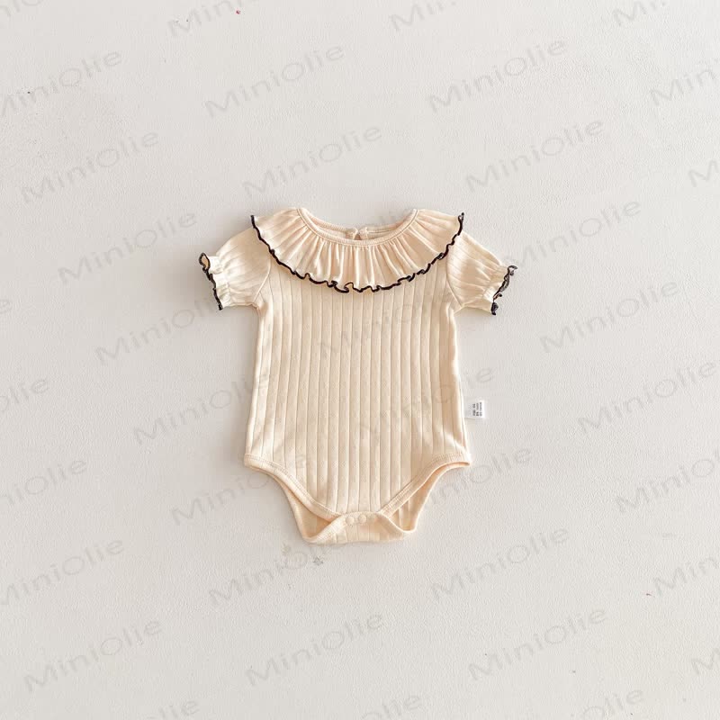 Baby Soft Ribbed Ruffle Collar Bodysuit - Beige - 18-24M - image 9