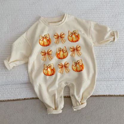 Baby Toddler Bow Pumpkin Beige Romper - Beige - 2-3T - image 1