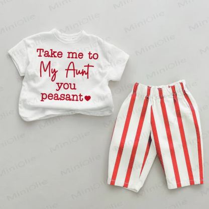 TAKE ME TO MY AUNT YOU PEASANT Baby Red Vertical Striped 2-piece Set - White&Red - 4-5T - image 1