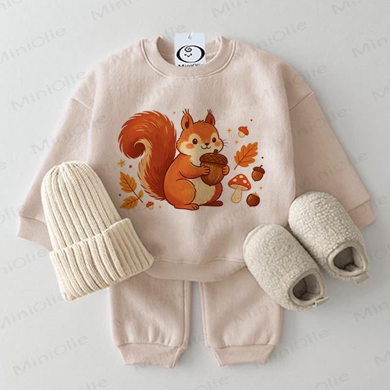 Baby Cartoon Squirrel Print 2-piece Beige Set - Beige - 2-3T - image 1