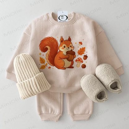 Baby Cartoon Squirrel Print 2-piece Beige Set - Beige - 2-3T - image 1