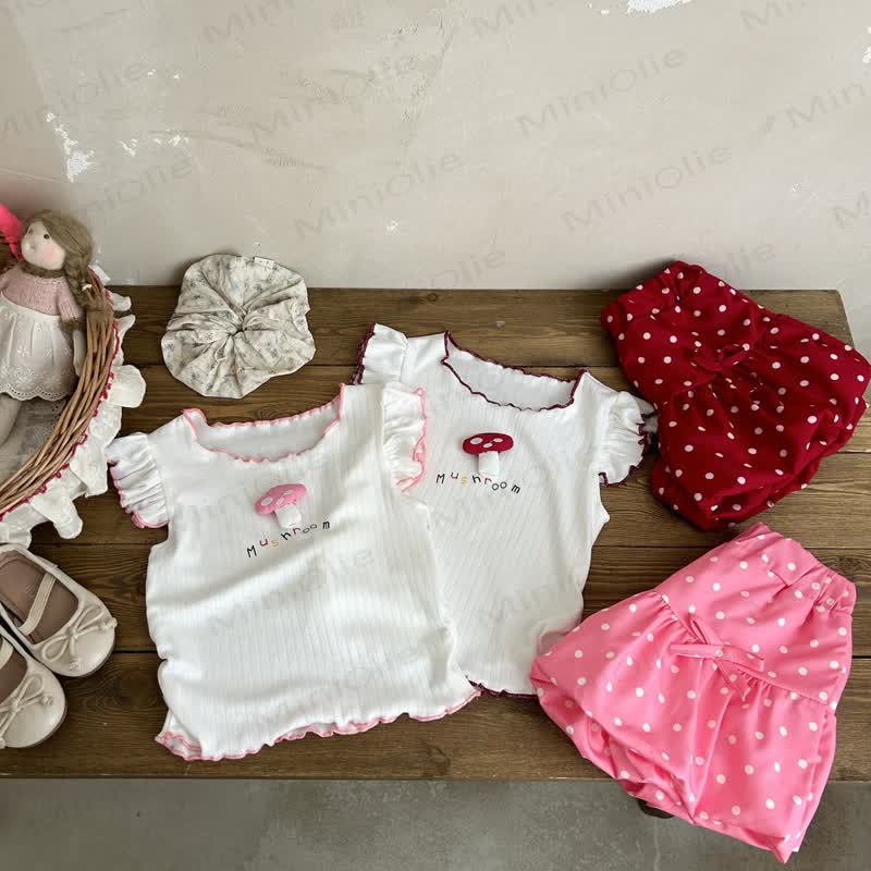 MUSHROOM Toddler Baby Girl Polka Dot Sleeveless Top and Shorts 2-piece Set - image 1