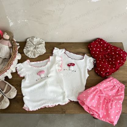 MUSHROOM Toddler Baby Girl Polka Dot Sleeveless Top and Shorts 2-piece Set - image 1