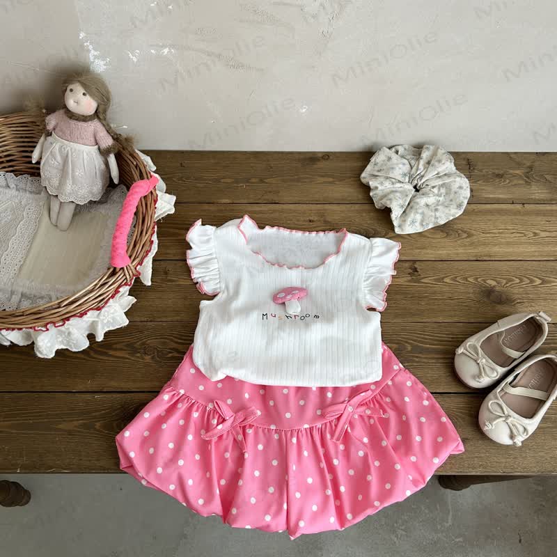 MUSHROOM Toddler Baby Girl Polka Dot Sleeveless Top and Shorts 2-piece Set - Pink - 4-5T - image 2