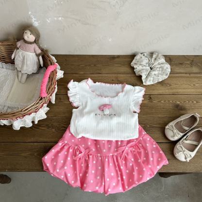 MUSHROOM Toddler Baby Girl Polka Dot Sleeveless Top and Shorts 2-piece Set - Pink - 4-5T - image 2