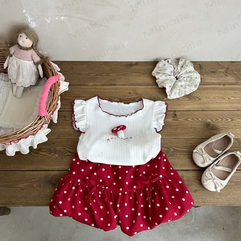 MUSHROOM Toddler Baby Girl Polka Dot Sleeveless Top and Shorts 2-piece Set - Red - 4-5T - image 3