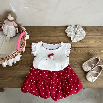 MUSHROOM Toddler Baby Girl Polka Dot Sleeveless Top and Shorts 2-piece Set - Red - 4-5T - image 3
