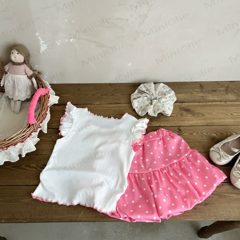 MUSHROOM Toddler Baby Girl Polka Dot Sleeveless Top and Shorts 2-piece Set - image 4
