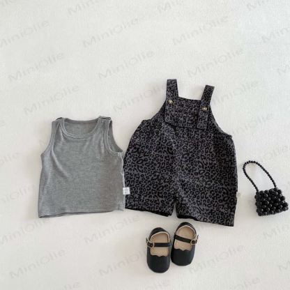 Baby Toddler Gray Sleeveless Leopard Print Overalls 2-piece Set - image 4