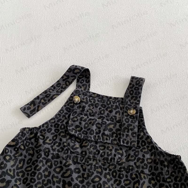 Baby Toddler Gray Sleeveless Leopard Print Overalls 2-piece Set - image 7