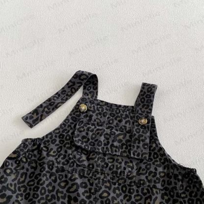 Baby Toddler Gray Sleeveless Leopard Print Overalls 2-piece Set - image 7