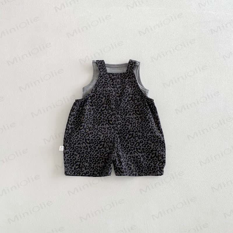 Baby Toddler Gray Sleeveless Leopard Print Overalls 2-piece Set - image 3