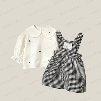 Toddler Baby Girls White Long Sleeve Top or Gingham Pinafore - image 1