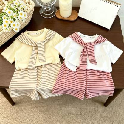 Toddler Girls Striped Layered Tee and Shorts 2-piece Set - image 1
