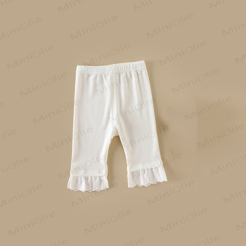 Baby Toddler Girls Beige Ribbed Lace Ruffle Hem Leggings - Beige - 3-4T - image 2
