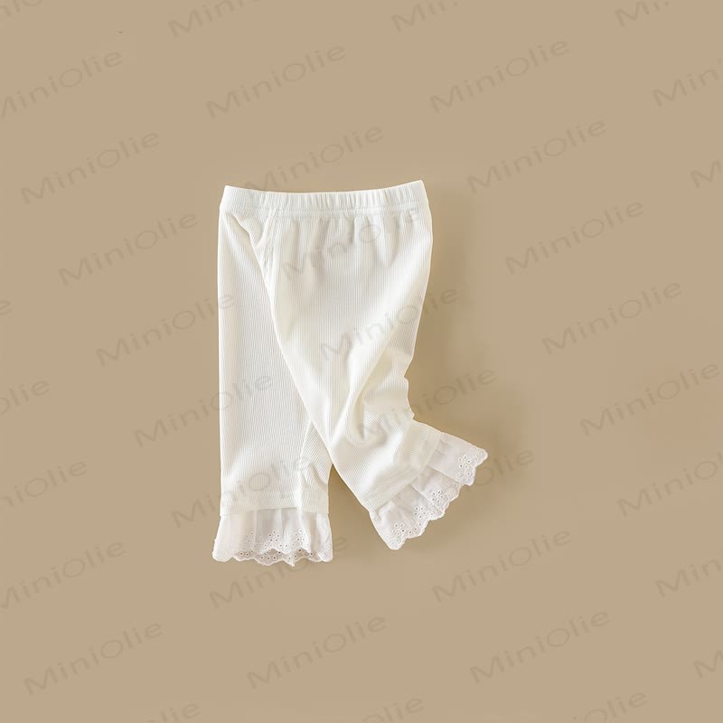 Baby Toddler Girls Beige Ribbed Lace Ruffle Hem Leggings - image 1