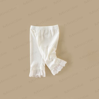 Baby Toddler Girls Beige Ribbed Lace Ruffle Hem Leggings - image 1
