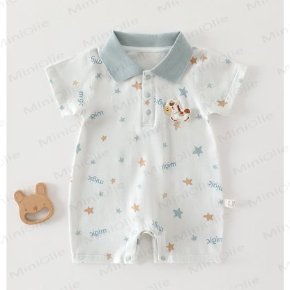 Baby Cotton Short Sleeve Polo Romper - Blue Star - 18-24M - image 1