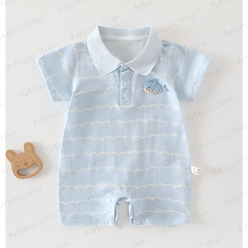 Baby Cotton Short Sleeve Polo Romper - Blue Water Ripple - 18-24M - image 4