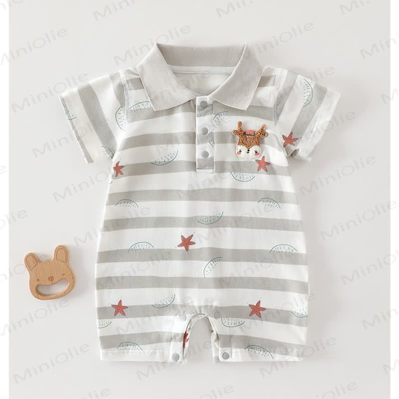Baby Cotton Short Sleeve Polo Romper - Gray - 18-24M - image 3
