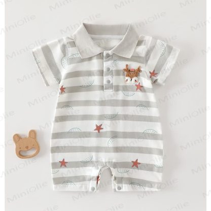 Baby Cotton Short Sleeve Polo Romper - Gray - 18-24M - image 3