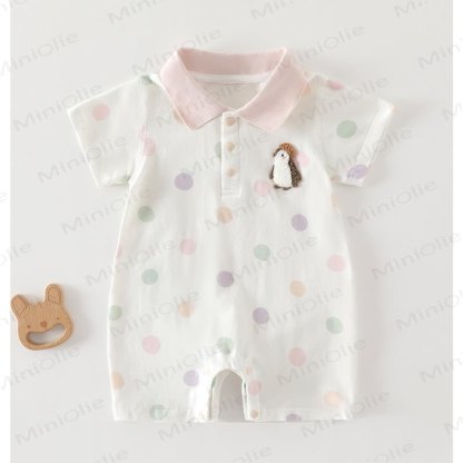 Baby Cotton Short Sleeve Polo Romper - Pink - 18-24M - image 2
