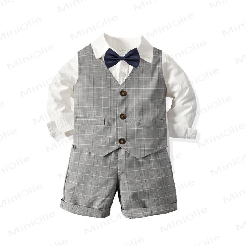 Toddler Baby Boys Gray Plaid Vest 4-piece Set - Gray & White Shirt - 6-7T - image 1