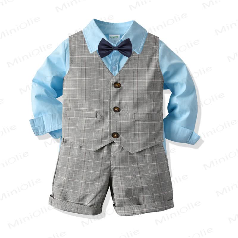 Toddler Baby Boys Gray Plaid Vest 4-piece Set - Gray & Blue Shirt - 6-7T - image 3