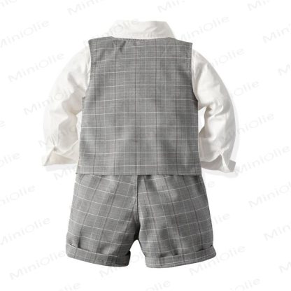 Toddler Baby Boys Gray Plaid Vest 4-piece Set - image 2