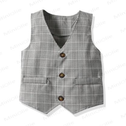 Toddler Baby Boys Gray Plaid Vest 4-piece Set - image 6