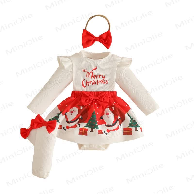 MERRY CHRISTMAS Baby Skirted Bodysuit Headband and Socks - image 17