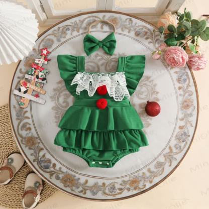 Baby Girl Velvet Lace Ruffle PompomBodysuit - image 2