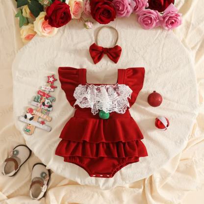 Baby Girl Velvet Lace Ruffle PompomBodysuit - image 4