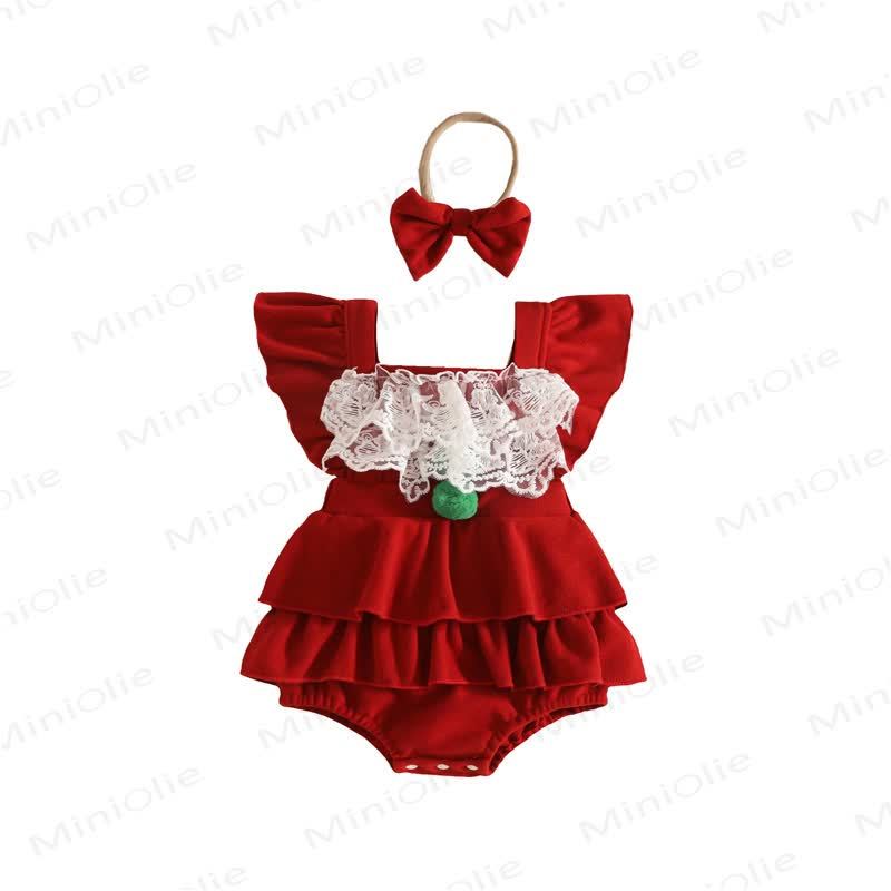 Baby Girl Velvet Lace Ruffle PompomBodysuit - image 9