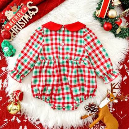 Baby Christmas Gingham Smocked Bodysuit - image 2