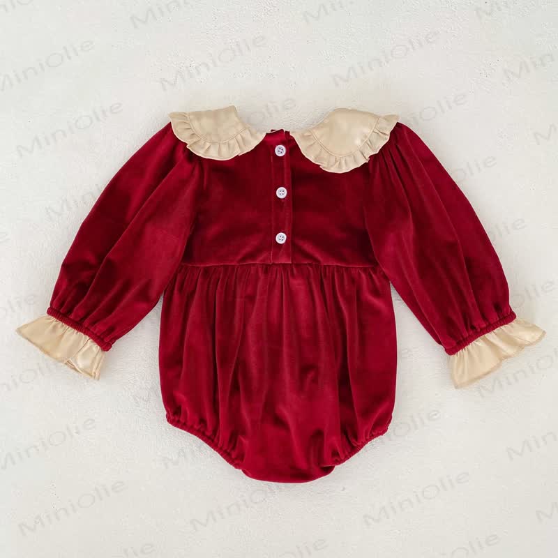 Baby Velvet Ruffle Collar Bow Bodysuit - image 6