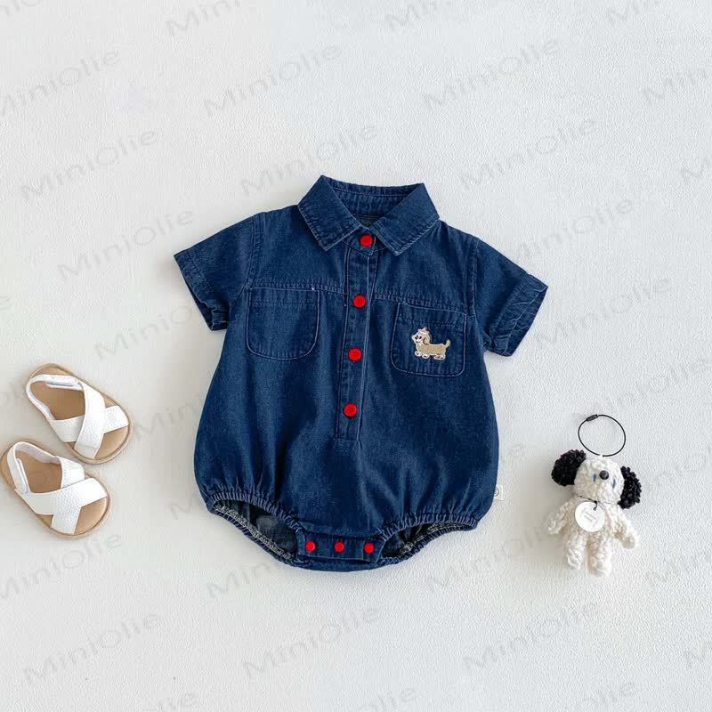 Baby Denim Red Snap Collar Bodysuit - image 2