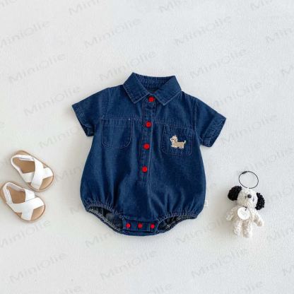 Baby Denim Red Snap Collar Bodysuit - image 2
