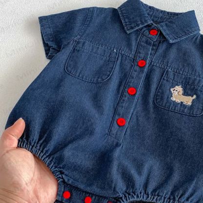 Baby Denim Red Snap Collar Bodysuit - image 6