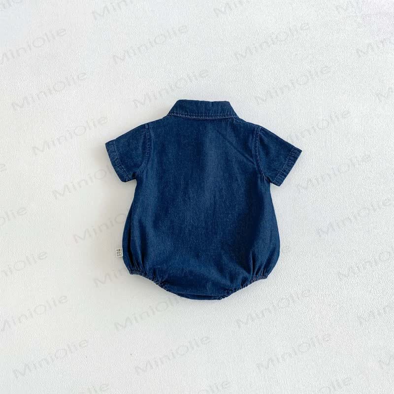 Baby Denim Red Snap Collar Bodysuit - image 4