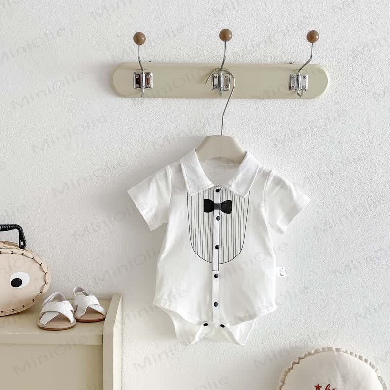 Baby Tuxedo Print Collar Short Sleeve Bodysuit - White - 18-24M - image 1
