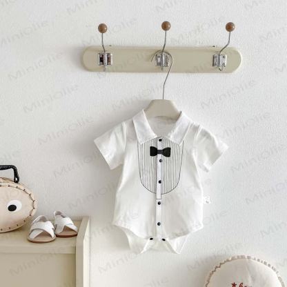 Baby Tuxedo Print Collar Short Sleeve Bodysuit - White - 18-24M - image 1