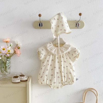 Baby Vintage Floral Ruffle Collar Bodysuit with Hat - image 2