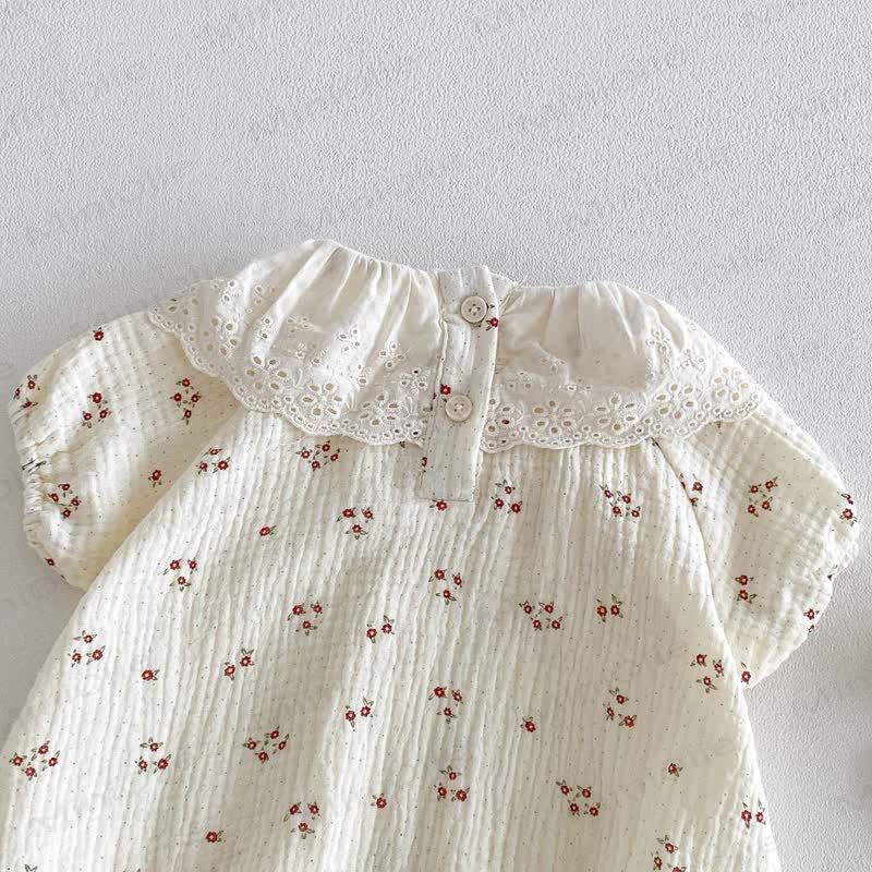 Baby Vintage Floral Ruffle Collar Bodysuit with Hat - image 7