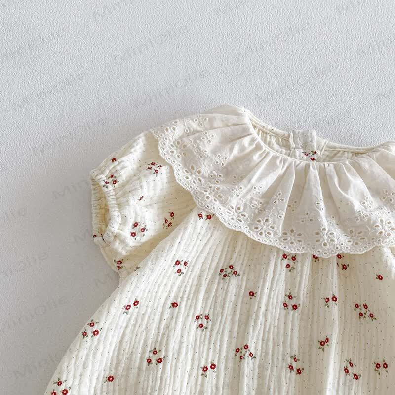Baby Vintage Floral Ruffle Collar Bodysuit with Hat - image 9