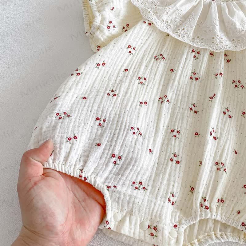 Baby Vintage Floral Ruffle Collar Bodysuit with Hat - image 10