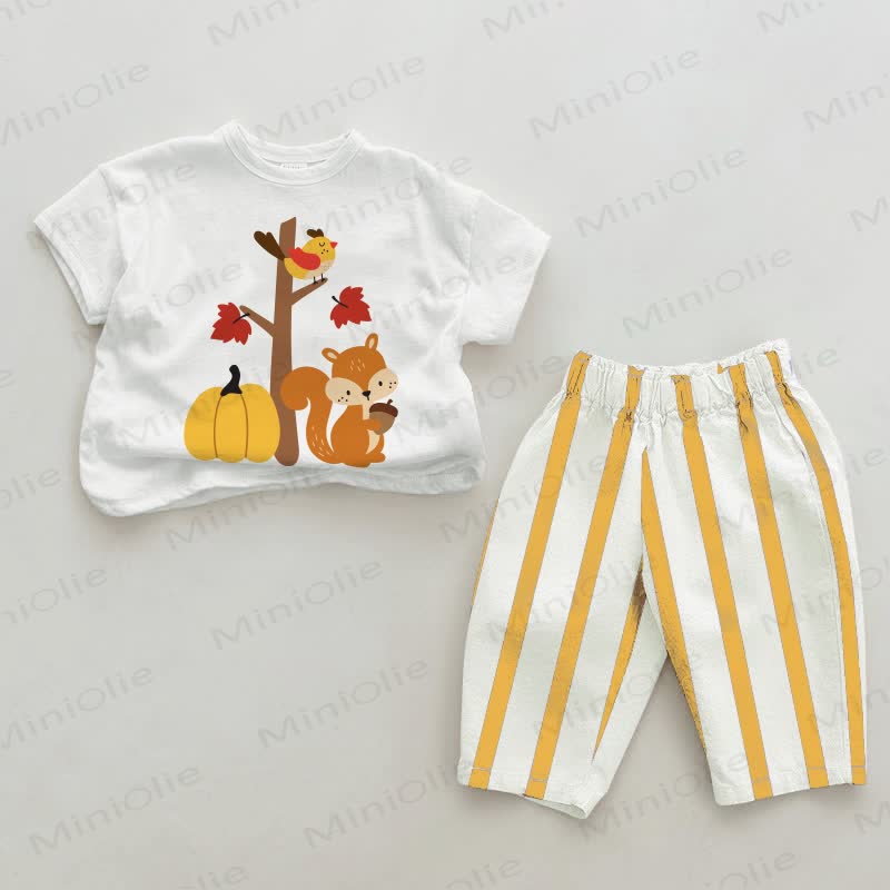 Baby Squirrel and Pumpkin White&Yellow Vertical Striped 2-piece Set - White&Yellow - 2-3T - image 1