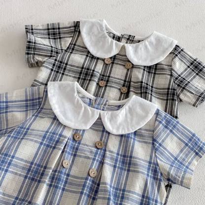 Baby Gingham Peter Pan Collar Bodysuit with Hat - image 7