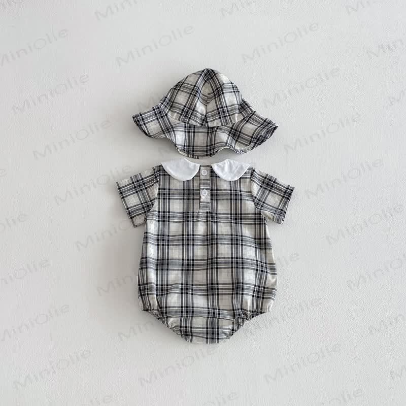 Baby Gingham Peter Pan Collar Bodysuit with Hat - image 4