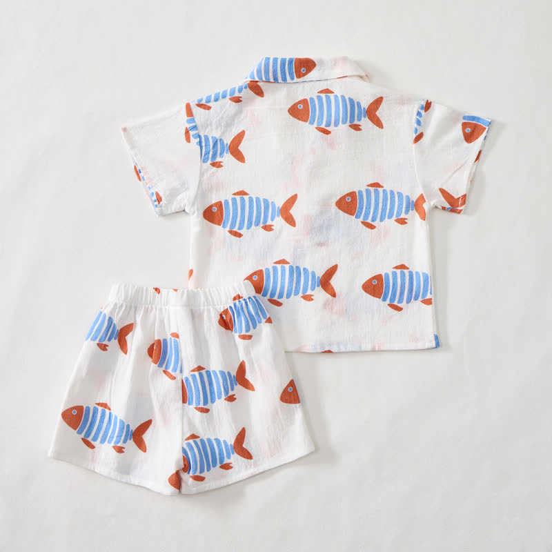 Toddler Boys White Fish Shirt and Shorts 2-piece Set - image 3